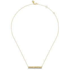 Gabriel & Co. 14K White Yellow Gold Diamond Bar Necklace with Diamond Cut Texture