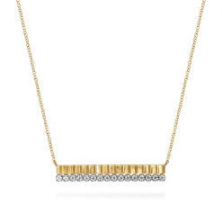 Gabriel & Co. 14K White Yellow Gold Diamond Bar Necklace with Diamond Cut Texture