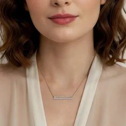 Gabriel & Co. 14K White Yellow Gold Diamond Bar Necklace with Diamond Cut Texture