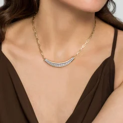 Hot Gabriel & Co. 14K White Yellow Gold Diamond Bar Necklace With Hollow Paperclip Chain