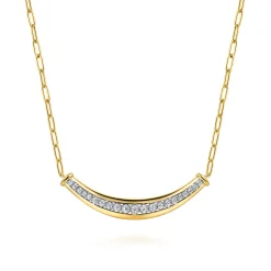 Hot Gabriel & Co. 14K White Yellow Gold Diamond Bar Necklace With Hollow Paperclip Chain