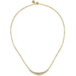 Hot Gabriel & Co. 14K White Yellow Gold Diamond Bar Necklace With Hollow Paperclip Chain