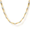 Gabriel & Co. 14K White Yellow Gold Diamond Brush Finish Bamboo Tennis Necklace