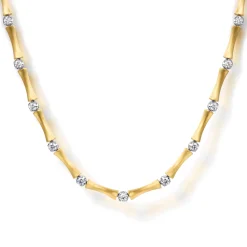 Gabriel & Co. 14K White Yellow Gold Diamond Brush Finish Bamboo Tennis Necklace