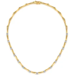 Gabriel & Co. 14K White Yellow Gold Diamond Brush Finish Bamboo Tennis Necklace