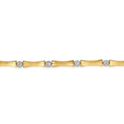 Gabriel & Co. 14K White Yellow Gold Diamond Brush Finish Bamboo Tennis Bracelet