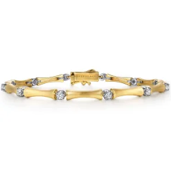 Gabriel & Co. 14K White Yellow Gold Diamond Brush Finish Bamboo Tennis Bracelet
