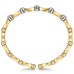 New Gabriel & Co. 14K White Yellow Gold Diamond Brush Finish Bamboo Bangle Bracelet