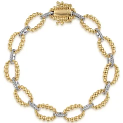 New Gabriel & Co. 14K White-Yellow Gold Diamond Bujukan Link Tennis Bracelet
