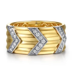 Outlet Gabriel & Co. 14K White Yellow Gold Diamond Chevron Wide Band Ring