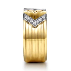 Outlet Gabriel & Co. 14K White Yellow Gold Diamond Chevron Wide Band Ring