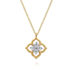 Clearance Gabriel & Co. 14K White Yellow Gold Diamond Clover Pendant Necklace