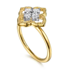 Discount Gabriel & Co. 14K White Yellow Gold Diamond Clover Ring