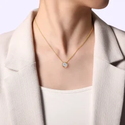 Gabriel & Co. 14K White-Yellow Gold Diamond Cluster Pendant Necklace