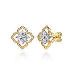 Clearance Gabriel & Co. 14K White Yellow Gold Diamond Clover Stud Earrings