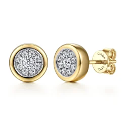 Sale Gabriel & Co. 14K White-Yellow Gold Diamond Cluster Stud Earrings with Bezel Frame