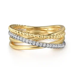 Discount Gabriel & Co. 14K White Yellow Gold Diamond Criss Cross Ring-Bujukan