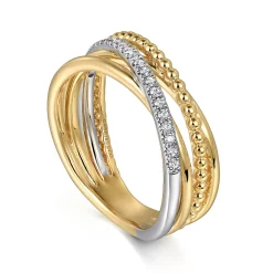 Discount Gabriel & Co. 14K White Yellow Gold Diamond Criss Cross Ring-Bujukan