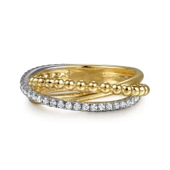 Gabriel & Co. 14K White Yellow Gold Diamond Criss Cross Ring- Bujukan