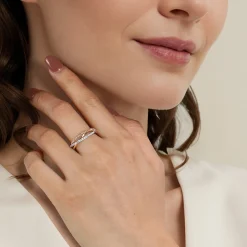 Gabriel & Co. 14K White Yellow Gold Diamond Criss Cross Ring- Bujukan