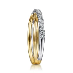 Clearance Gabriel & Co. 14K White-Yellow Gold Diamond Criss Cross Ring