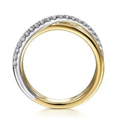 Clearance Gabriel & Co. 14K White-Yellow Gold Diamond Criss Cross Ring