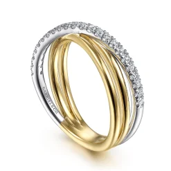 Clearance Gabriel & Co. 14K White-Yellow Gold Diamond Criss Cross Ring