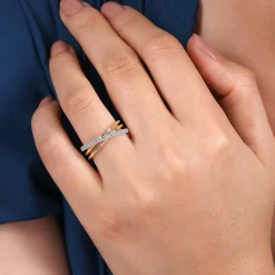 Clearance Gabriel & Co. 14K White-Yellow Gold Diamond Criss Cross Ring