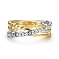 Clearance Gabriel & Co. 14K White-Yellow Gold Diamond Criss Cross Ring
