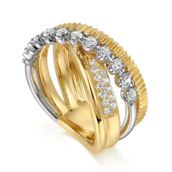 Outlet Gabriel & Co. 14K White Yellow Gold Diamond Criss Cross Ring