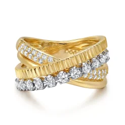 Outlet Gabriel & Co. 14K White Yellow Gold Diamond Criss Cross Ring