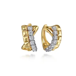 Discount Gabriel & Co. 14K White Yellow Gold Diamond Criss Cross Huggie Earrings