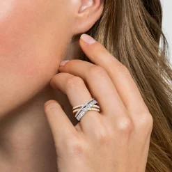 Sale Gabriel & Co. 18K White Yellow Gold Diamond Criss Cross Ladies Ring