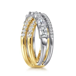 Sale Gabriel & Co. 18K White Yellow Gold Diamond Criss Cross Ladies Ring