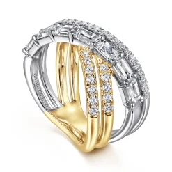 Sale Gabriel & Co. 18K White Yellow Gold Diamond Criss Cross Ladies Ring