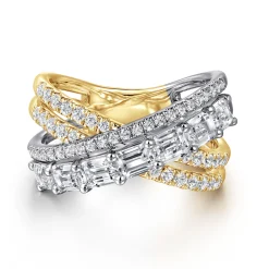 Sale Gabriel & Co. 18K White Yellow Gold Diamond Criss Cross Ladies Ring