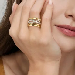 Best Gabriel & Co. 14K White Yellow Gold Diamond Cut and Link Diamond Easy Stackable Ring