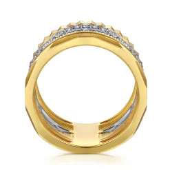 Best Gabriel & Co. 14K White Yellow Gold Diamond Cut and Link Diamond Easy Stackable Ring