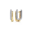 Clearance Gabriel & Co. 14K White Yellow Gold Diamond Double Row Cushion shaped Huggie Earrings