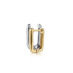 Clearance Gabriel & Co. 14K White Yellow Gold Diamond Double Row Cushion shaped Huggie Earrings