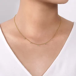 Best Gabriel & Co. 14K White Yellow Gold Diamond Droplet Necklace