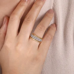 Clearance Gabriel & Co. 14K White-Yellow Gold Diamond Easy Stackable Ring