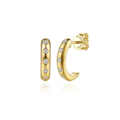 Outlet Gabriel & Co. 14K White Yellow Gold Diamond Flush Set J Hoop Earrings
