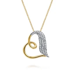 Gabriel & Co. 14K White Yellow Gold Diamond Heart Angel Wing Pendant Necklace