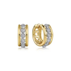 Clearance Gabriel & Co. 14K White-Yellow Gold Diamond Huggie Earrings