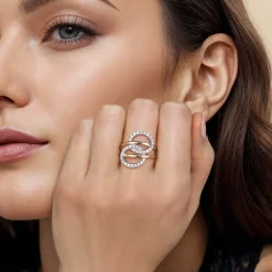 New Gabriel & Co. 14K White Yellow Gold Diamond Interlock Fashion Ring