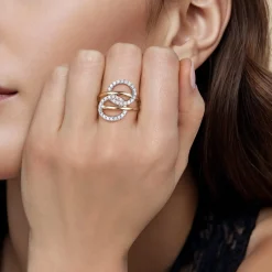 New Gabriel & Co. 14K White Yellow Gold Diamond Interlock Fashion Ring