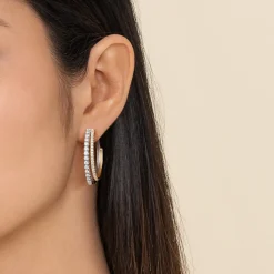 Discount Gabriel & Co. 14K White Yellow Gold Diamond Intricate Hoop Earrings