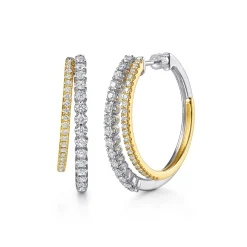 Discount Gabriel & Co. 14K White Yellow Gold Diamond Intricate Hoop Earrings