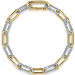 Discount Gabriel & Co. 14K White Yellow Gold Diamond Link Chain Bracelet